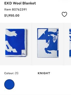 Burberry Blue & White Knight Motif Wool Throw